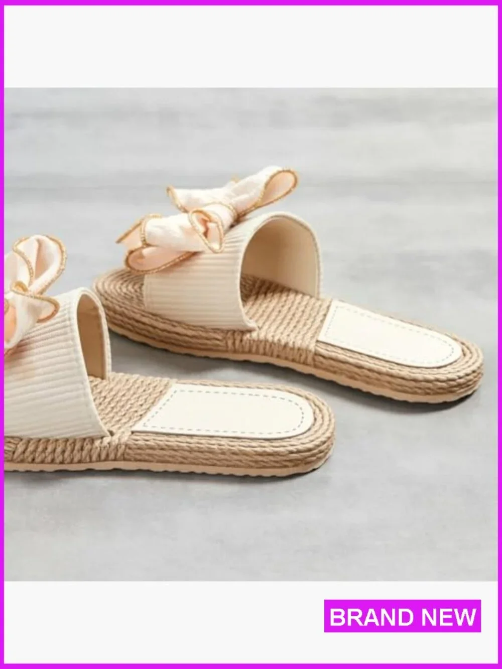 Straw Bow Flat Sandals Slide Slippers Summer Casual Outdoor Travel Dressy Chic